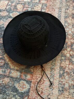 Scala Black Wide-Brim Sun Hat with adjustable strap